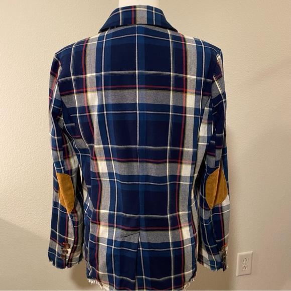 Current Air Anthropologie Blue Plaid Elbow Patch Blazer - Picture 3 of 12